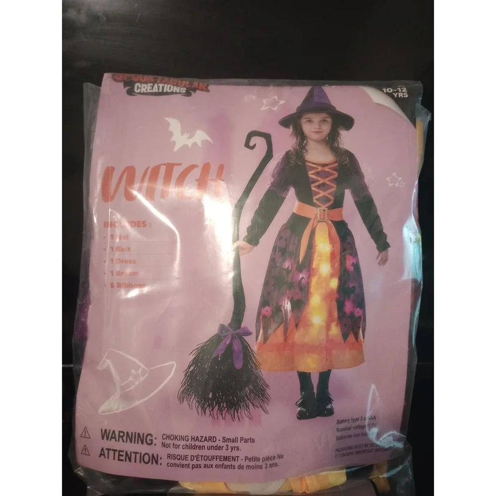 Spooktacular Creations Girls Light Up Witch Costume Size L 10-12 Halloween